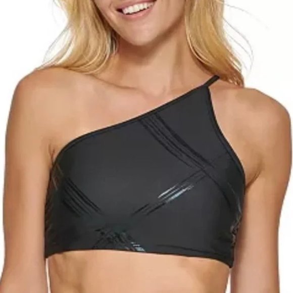 Calvin Klein Other - Calvin Klein‎ Plaid One-Shoulder Bikini Swim Top Black XL